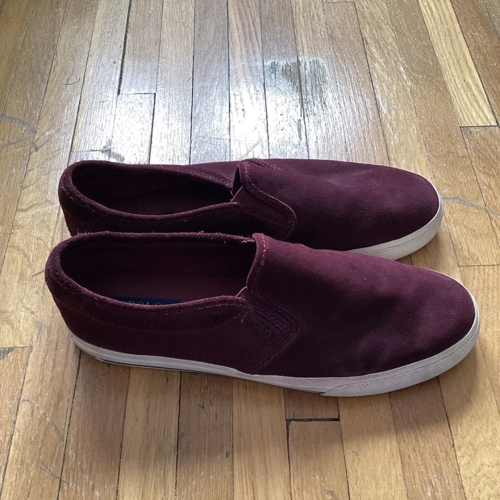 Polo Ralph Lauren Men's Size 11.5 Burgundy Nubuck VaughnSlip-On Sneakers,MINT - Picture 3 of 5
